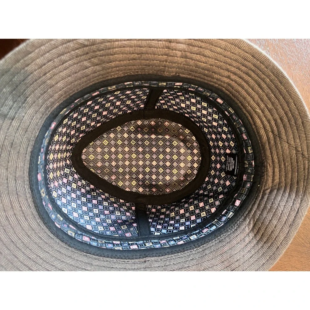 Dorfman Milano Brown Herringbone Fedora Hat Mens Large Stingy Brim Trilby Cap
